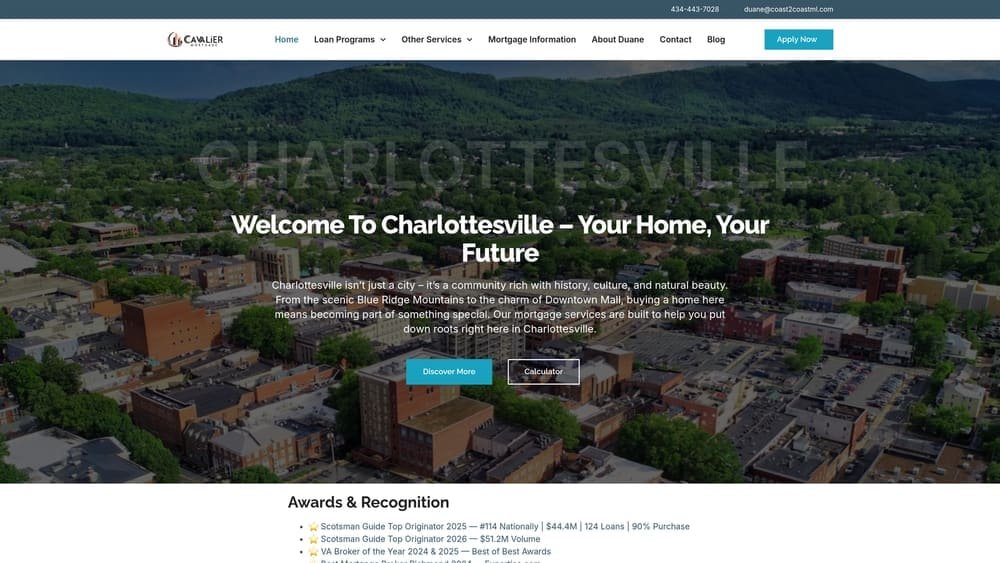Screenshot of Cavalier Mortgage Charlottesville website