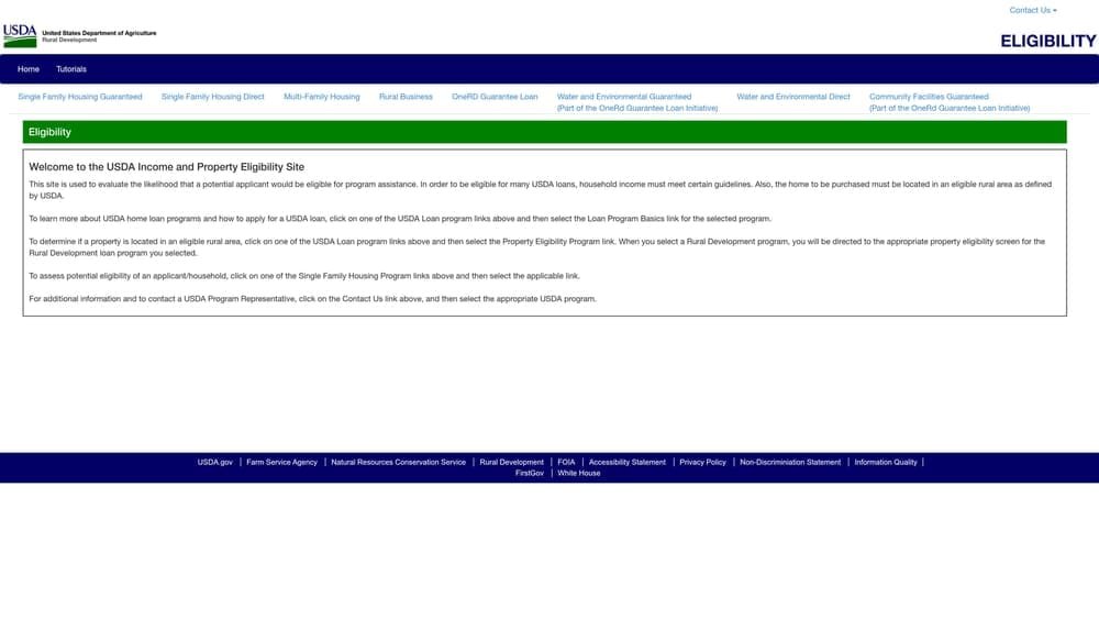 Screenshot of USDA Eligibility Map website
