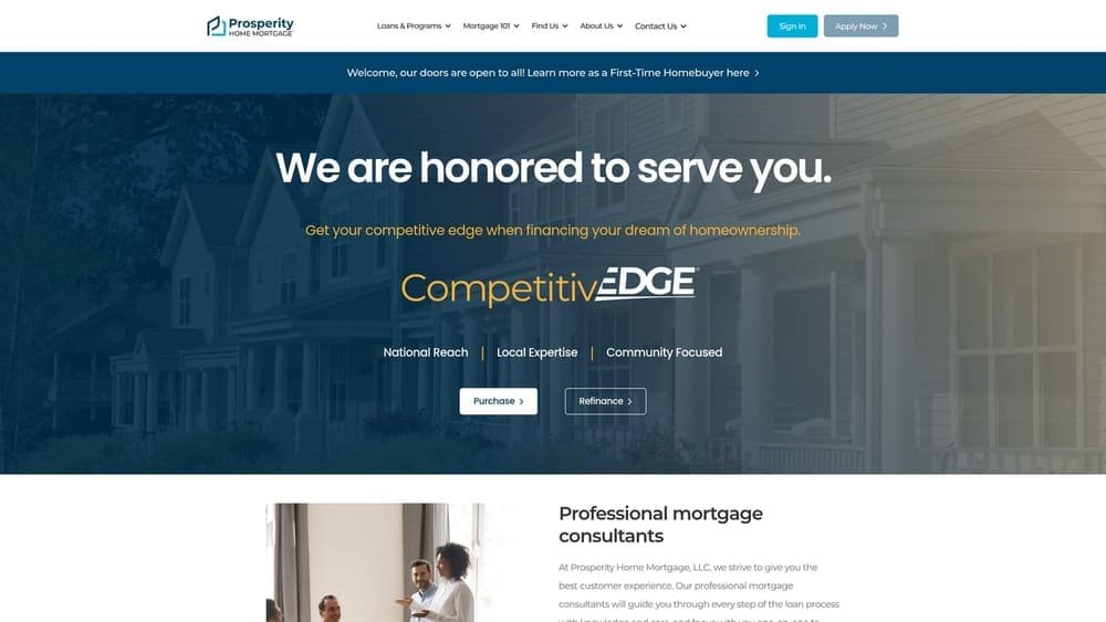 Screenshot of Prosperity Home Mortgage website