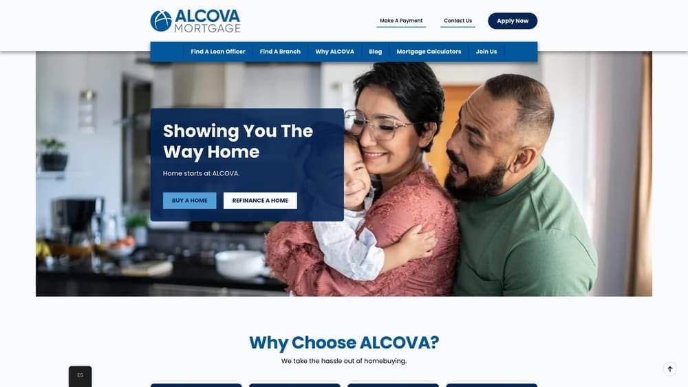 Screenshot of Alcova Mortgage website